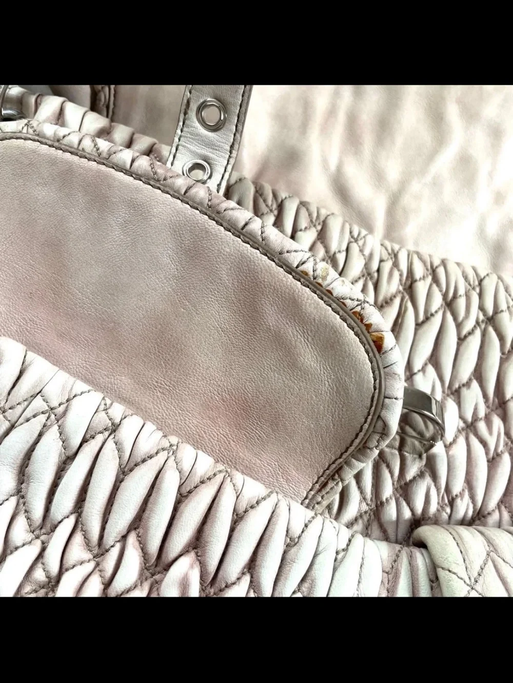 Miu Miu Pale Pink Quilted Braided-Handle Shoulder Bag